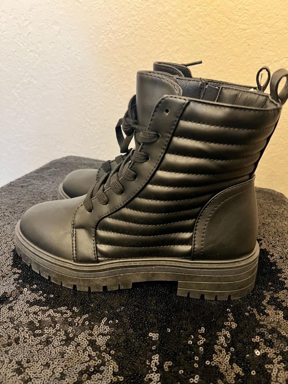 MUDD Black Quilted Combat Boots - Women's Lace-Up Ankle Boot